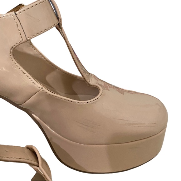Coutgo NUDE T-Strap Round Toe Platform Heels Chunky Patent Mary Jane sz 6.5 - Picture 10 of 13